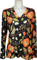 Angelle Milan – Travelkleding voor dames – Zwart Oranje bloemen blouse – Ademend – Kreukvrij – Duurzame Jurk - In 5 maten - Maat L