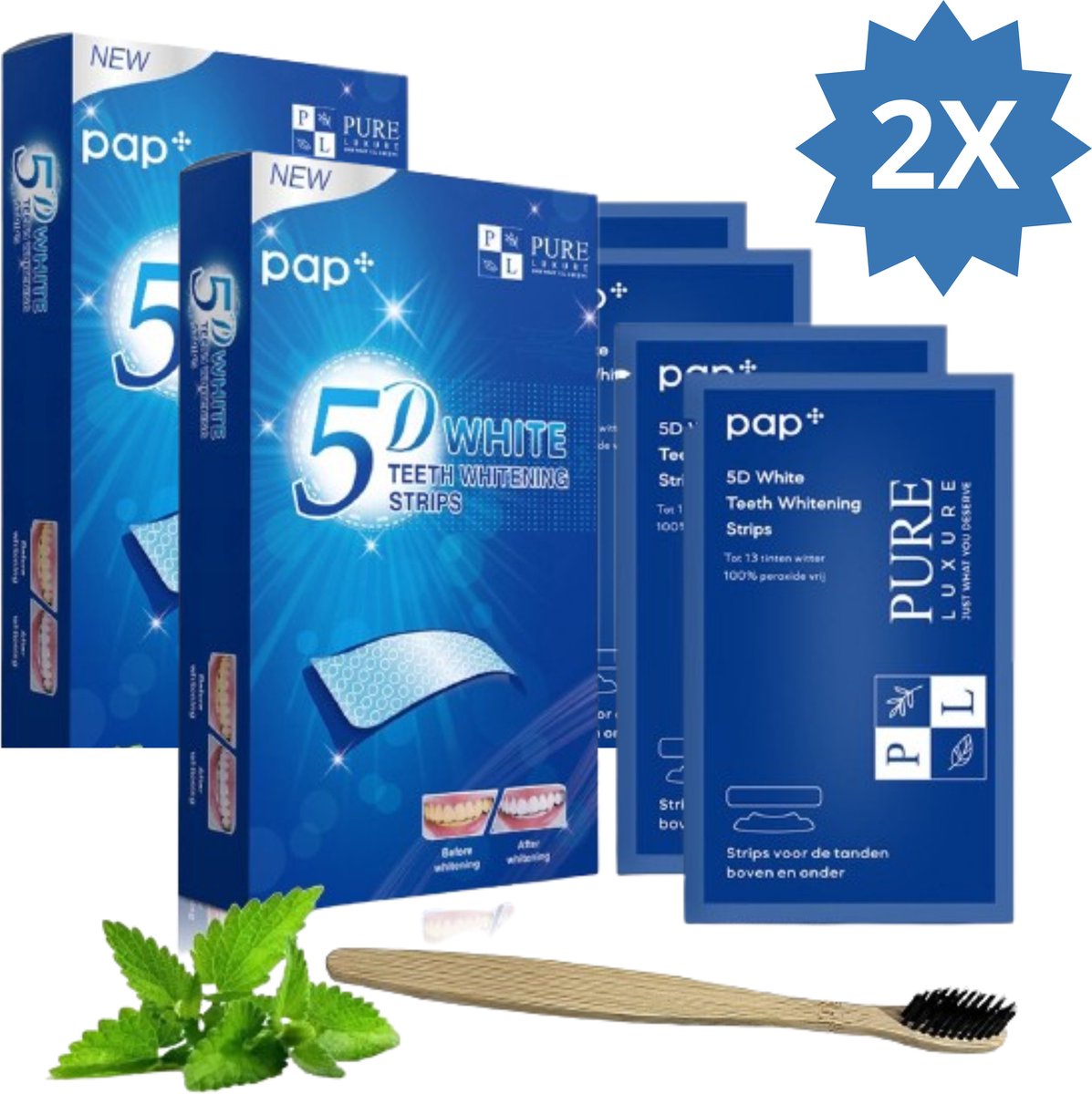Pure Luxure Voordeelbundel 2x de transparante teeth whitening strips zonder peroxide - 56stuks - tanden bleken - tandenbleekset - tandenblekers - witte tandenbleekstrips
