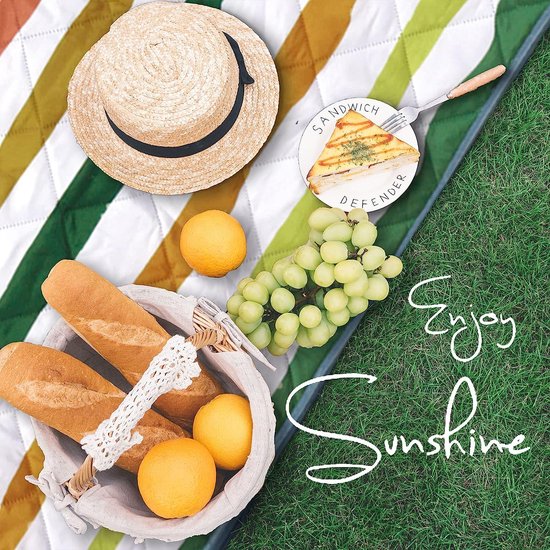 Picknickdeken, 150 x 200 cm, strepen, waterdicht, draagbaar, extra groot stranddeken, campingdeken, zanddicht, geïsoleerd, met handgreep, perfect voor picknick, outdoor, camping, strand, park