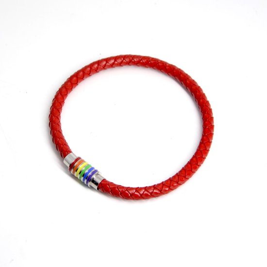 Mea* Rainbow-regenboog Gay pride armband leer ROOD 21cm