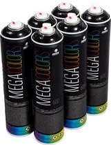MTN Mega Colors - 6x Pack aérosol noir - 6 pièces de peinture en aérosol de 600 ml - Finition brillante et couvrante