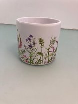 Bloempot - wit - met bloemenprint