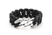 Rubz black bracelet with 3 silver links with crystal