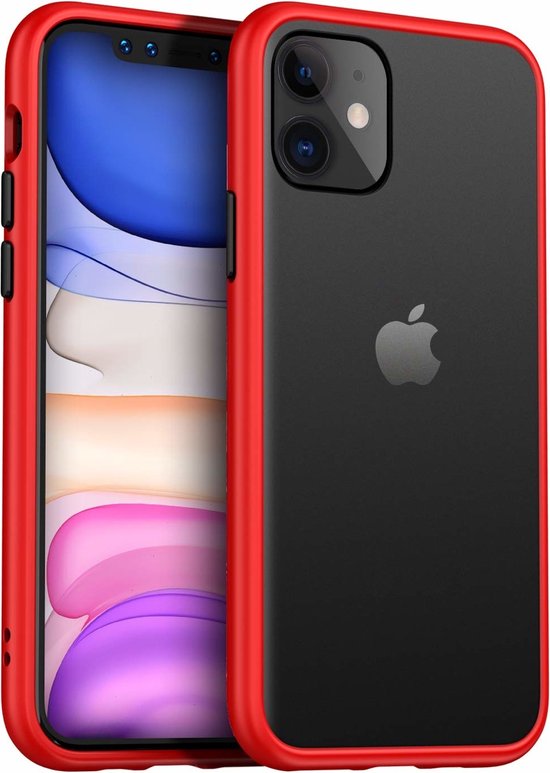 smalle bumper case geschikt voor Apple iPhone 11 - rood + glazen screen protector
