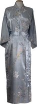 ORIGINELE JAPANSE KIMONO MET BLOEM MOTIEF (BLAUW) (POLYESTER) (MAAT ZIE PRODUCTBESCHRIJVING !)