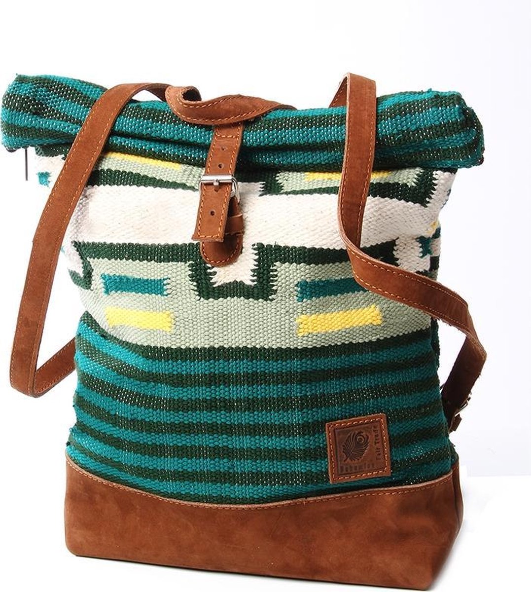 Bohemian Fair Trade Rugzak Leder/Katoen Groen