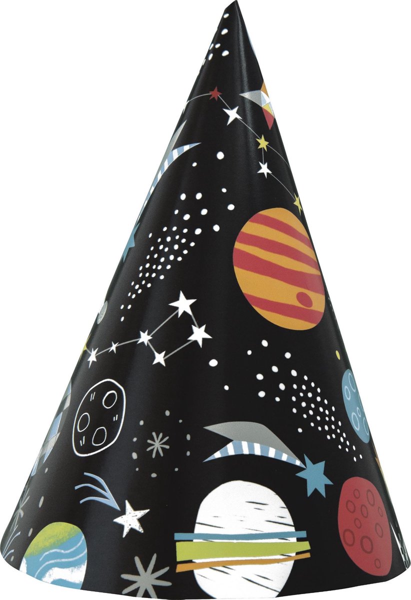 UNIQUE - 8 zwarte universum kartonnen hoedjes