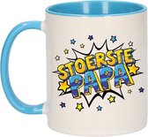 Stoerste papa cadeau koffiemok / theebeker wit en blauw met sterren - 300 ml - Vaderdag - keramiek - cadeau beker / waardering mok