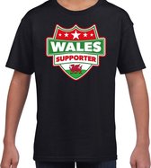 Welsh / Wales schild supporter  t-shirt zwart voor kinderen 122/128