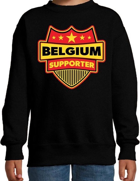 Belgium supporter schild sweater zwart voor kinderen - Belgie landen sweater / kleding - EK / WK / Olympische spelen outfit 110/116