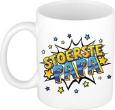 Stoerste papa cadeau koffiemok / theebeker wit met sterren - 300 ml - Vaderdag - keramiek - cadeau beker / waardering mok