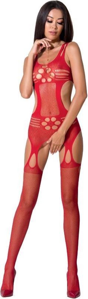 Passion woman - erotische catsuits - rood - net-erotische catsuits - sexy borduursels - open kruis - one size / sex / erotiek toys