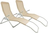 MaxxGarden Ligbed - Tuinstoel - opvouwbare ligstoel 2 stuks - textileen - taupe - inklapbaar