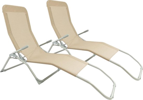 MaxxGarden Ligbed - opvouwbare ligstoel 2 stuks - textileen - taupe -  inklapbaar | bol