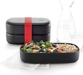 Lékué Dubbele lunchbox -1 liter - 19,2 x 10 x 11 cm - zwart / rood