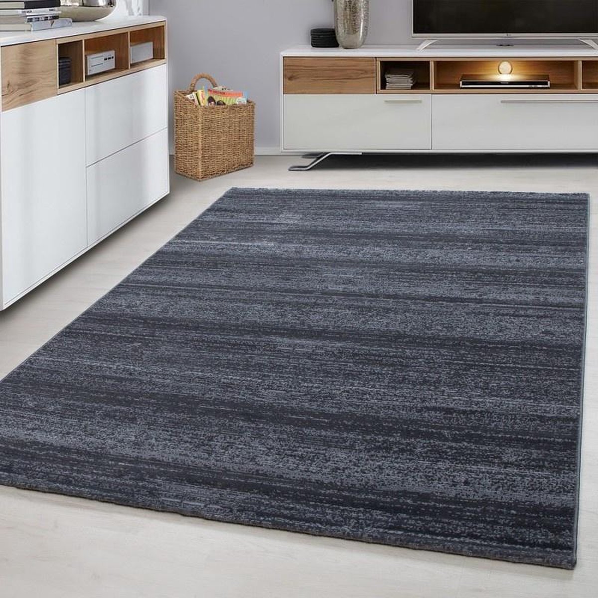 Laagpolig vloerkleed, effen kleur - gewoon grijs, vloerkleed voor de woonkamer, jute achterkant, afmeting: 80 x 150 cm