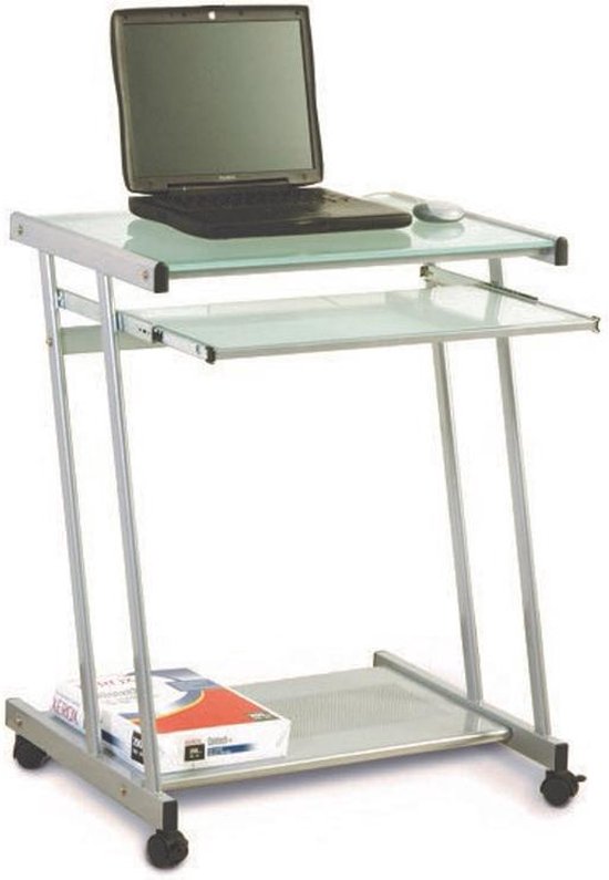 Computertafel zilver metaal - mat glas - H 80 cm - B 64 cm - | bol.com