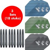 Darts Set - 3 sets (18 stuks) - Carbon - tricolore - darts flights - extra stevige - dart flights - inclusief medium - darts shafts