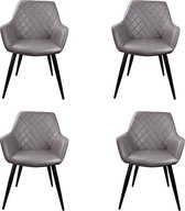 DS4U® julia eetkamerstoel 2.0 - PU leer - grijs - zwart metaal - met armleuning - set van 4