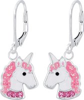 Joy|S - Zilveren eenhoorn oorbellen unicorn roze leverback sluiting