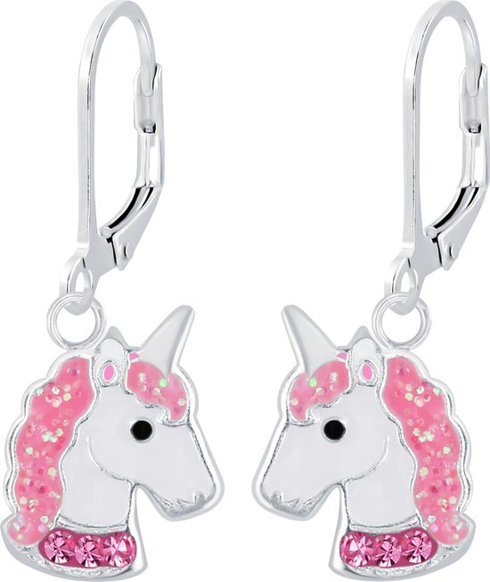 Joy|S - Zilveren eenhoorn oorbellen unicorn roze leverback sluiting |  bol.com