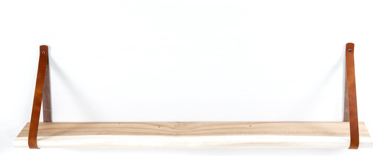 TMS Wandplank Suar Hout | 160 cm | incl. Bruine Leren Dragers – Duurzaam – Stijlvol