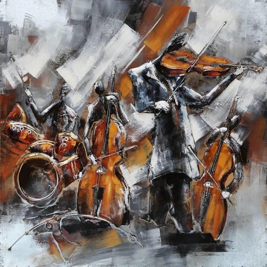 3D art Metaalschilderij - Jazz - handgeschilderd - 100 x 100 cm