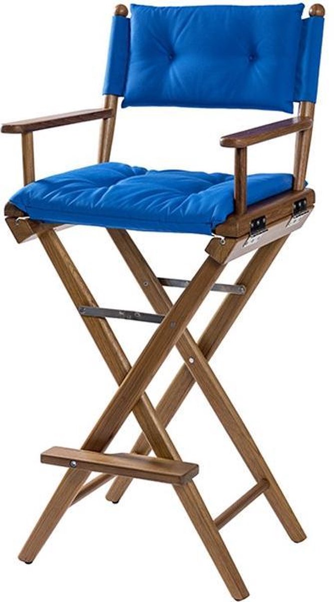 Stuurstoel Hoog Teak DeLuxe met Kobalt Blauwe kussenset (Geolied)