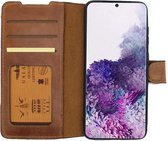 GALATA Echt leer bookcase wallet Samsung Galaxy S20 hoesje kaartsleuven - handarbeid door ambachtslieden - Cognac Bruin