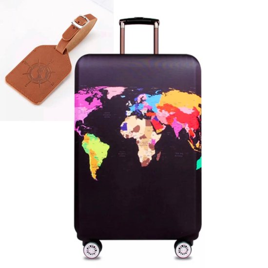 Koffer beschermhoes met wereld print + naam label/Hoes in de maat  L/Suitcase... | bol.com