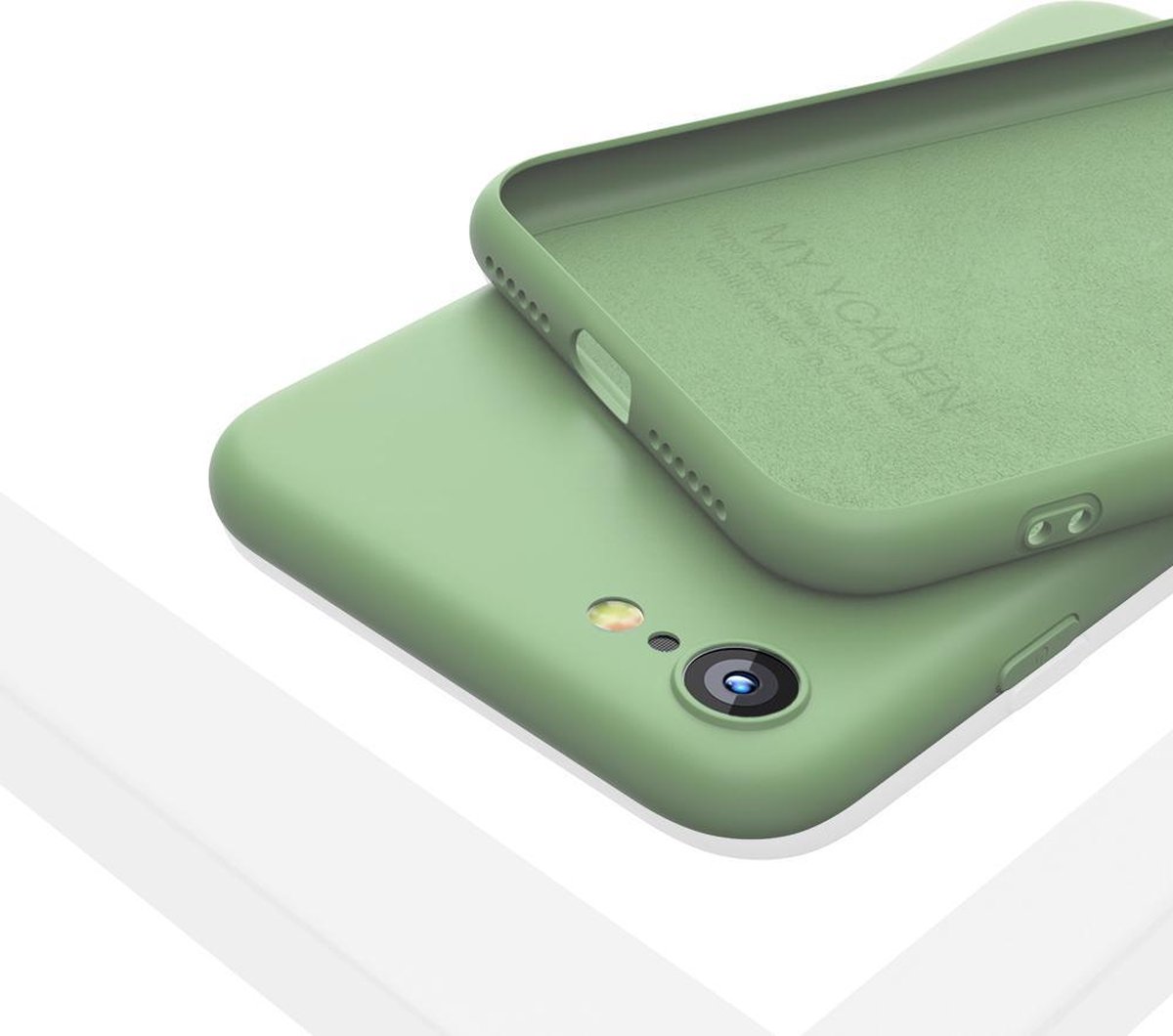 LIQUID | 180° Protection - Silicone Velvet + MicroFibre Shockproof Backcover - Telefoon Hoesje voor iPhone 7/8 - Munt Groen