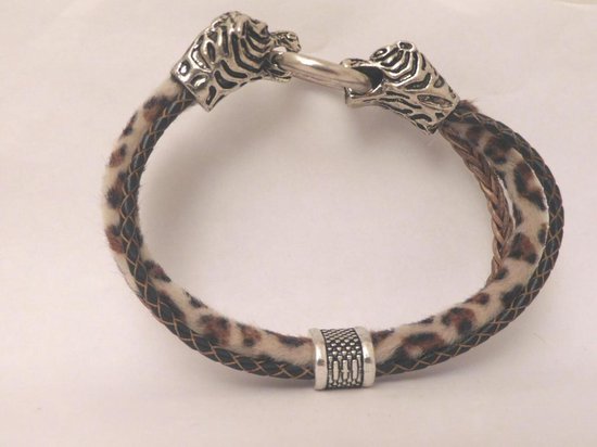 Bracelet en cuir à 3 rangs et cadenas tigre