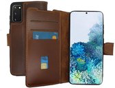 Lelycase Echt Lederen Booktype Samsung Galaxy S20 Plus hoesje - Roestbruin