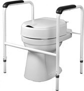 Toiletframe met vaste toiletverhoger 10 cm, extra stevig staal wit