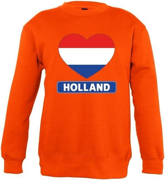 Oranje Holland hart vlag sweater kinderen - Oranje Koningsdag/ supporter kleding 96/104 (3-4 jaar)