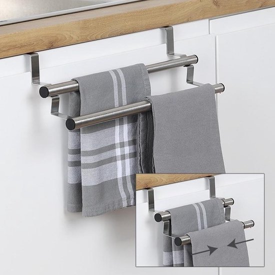2x Verstelbare badkamer handdoek deur rek 40 cm - Handdoeken/badlakens rekken - Handdoek droogrek van metaal