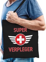 Super verpleger cadeau katoenen tas zwart voor heren - zorgpersoneel kado /  tasje / shopper