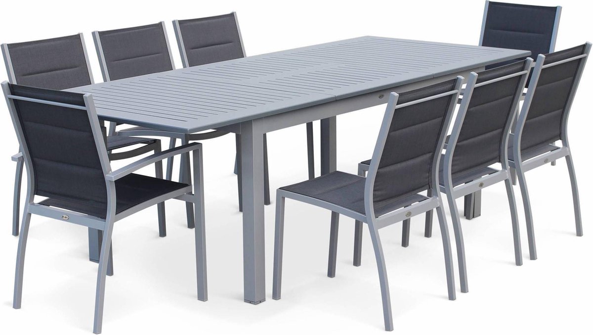 sweeek - Aluminium tuinset 8 plaatsen, uitschuifbaar