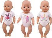 Poppenkleertjes - Geschikt voor Baby Born - Set van 3 rompers - Eenhoorn