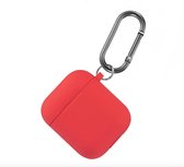Airpods hoesje met Haak - Siliconen beschermhoesje Geschikt voor de Apple AirPods oplaadcase - Rood