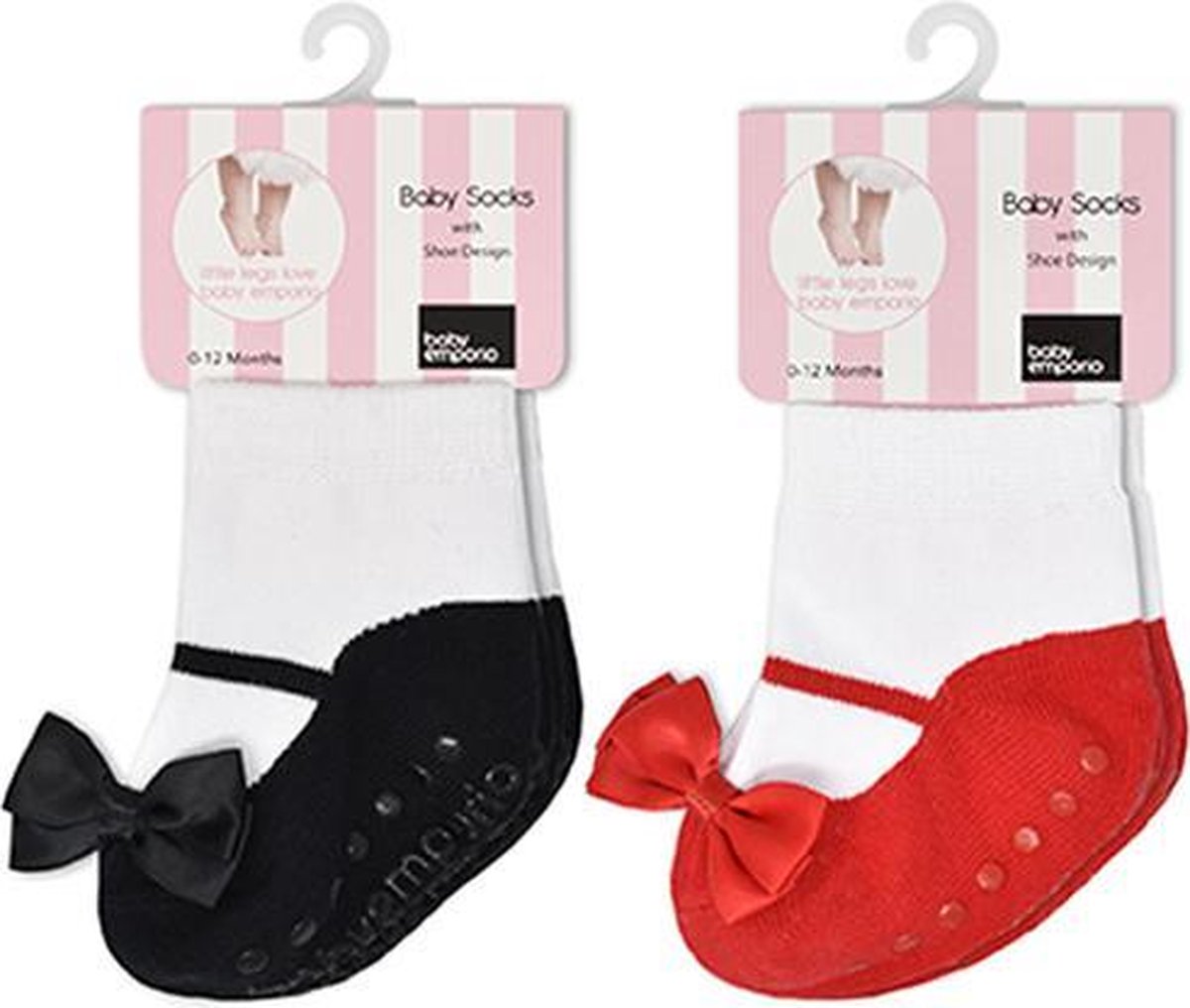 Festive zwarte en rode sokjes voor baby meisje 0-12 maanden. Satijnen strikjes-Anti slip zooltjes-Kraamcadeau-Baby shower