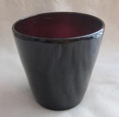 Glazen bloempot/overpot in donkerrood glas, dik glas, maat 13,5 x 13 cm Ø, set van 2 stuks