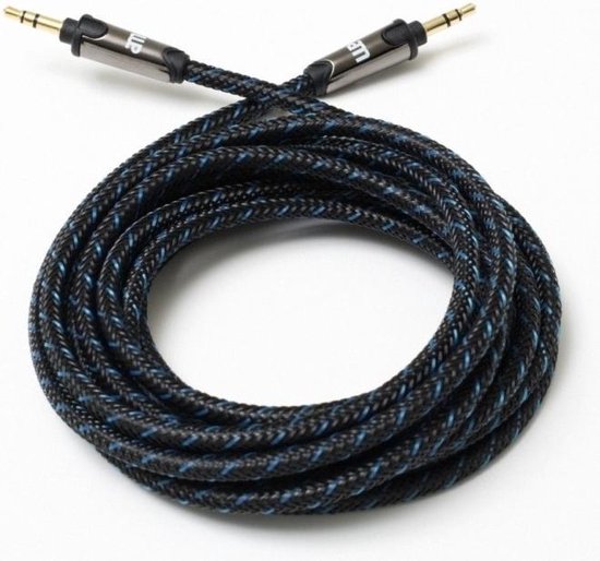 AM 3,5mm Stereo Jack Kabel - 3 meter - met Nylon Mantel - Zwart/Blauw