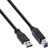 USB-A naar USB-B kabel - USB3.0 - tot 2A / zwart - 0,30 meter