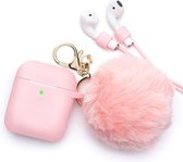 Airpods Case Silicone – Hoesje met Sleutelhanger en Pluche Bol – Roze