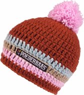 Poederbaas kleurrijke wintermuts - roze/blauw/beige, skimuts, gehaakte wintersport muts