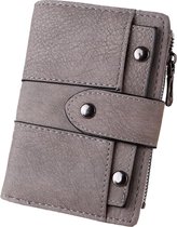 ZILOU® rétro ZILOU® - Portefeuille à glissière 2 en 1 avec pochette de voyage - Compact - Femme - Faux cuir - Grijs