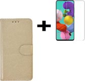Samsung Galaxy A71 / A71s Hoes Wallet Book Case Cover Pearlycase Goud + Screenprotector Tempered Gehard Glas