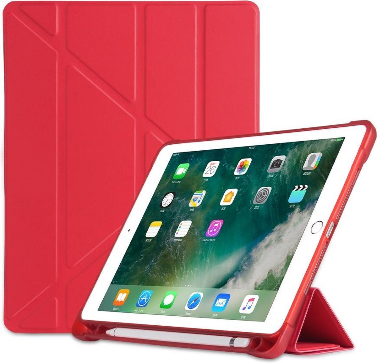 P.C.K. Hoesje/Smartcover rood met een vakje voor je pen geschikt voor Apple iPad AIR 3 (2019) MET PEN