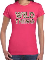Wild thing fun tekst t-shirt voor dames roze met panter print S